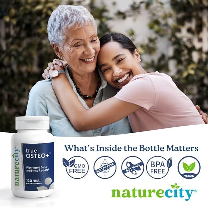 True-Osteo+ Plant-Based Supplement for Bone Strength D3, Vitamin K2, Silicon, (120 Veggie