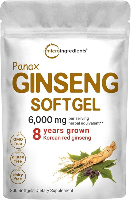 Micro Ingredients Red Panax Ginseng Supplement 6,000mg Per 300 Softgels