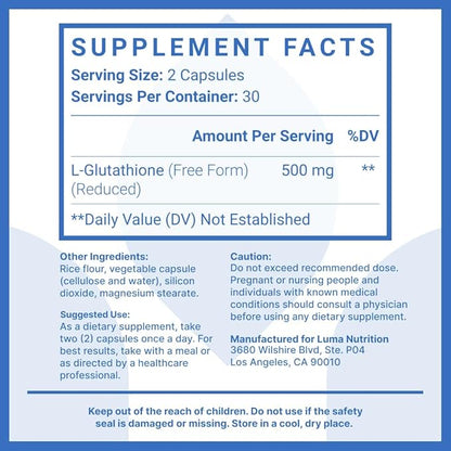 Premium Glutathione - Reduced Glutathione 500mg 60 Capsules