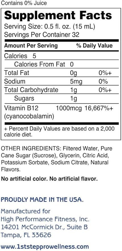 High Performance Fitness, Inc. 1st Step Liquid B-12 Tropical Blast 16-Ounce, 1 Bottle