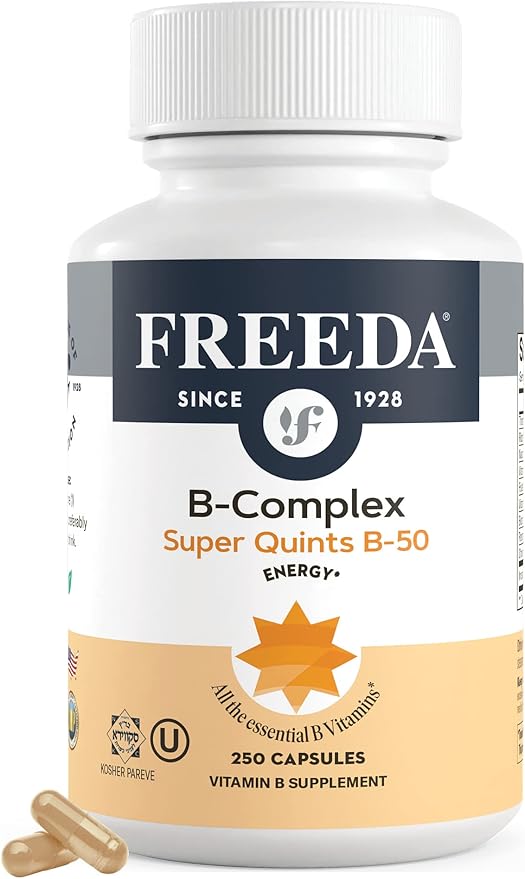 FREEDA Vitamin B Complex B-50 - B1 Vitamin B2 Vitamin B3 Vitamin B6 Vitamin B12 Plus (250 Capsules)