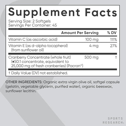 Sports Research Cranberry Fruit Complex Supplement 25,000mg of 90 Count