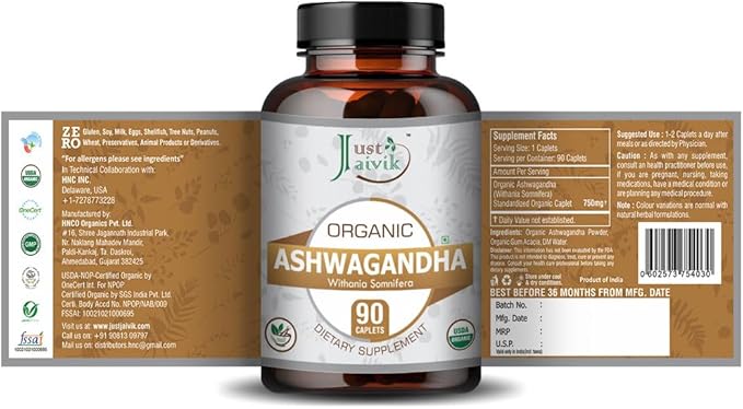 Just Jaivik Organic Ashwagandha Tablets 750 mg 90 Organic