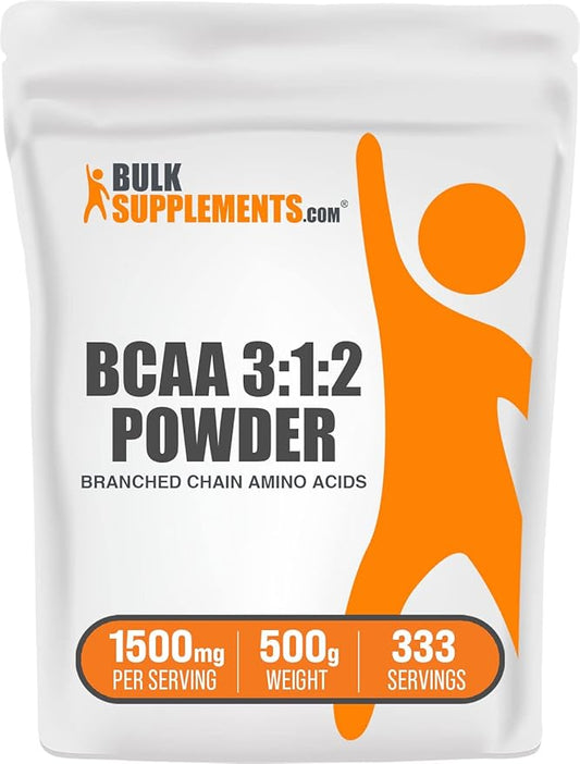 BulkSupplements.com BCAA 3:1:2 Powder - BCAA Supplements, BCAA Powder, Branched Chain Amino Acids - Unflavored & Gluten Free, 1500mg per Serving, 500g (1.1 lbs) (Pack of 1)