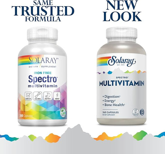 SOLARAY Spectro Multivitamin, w/No Iron, Cal/Mag, (60 Serv, 360 CT)