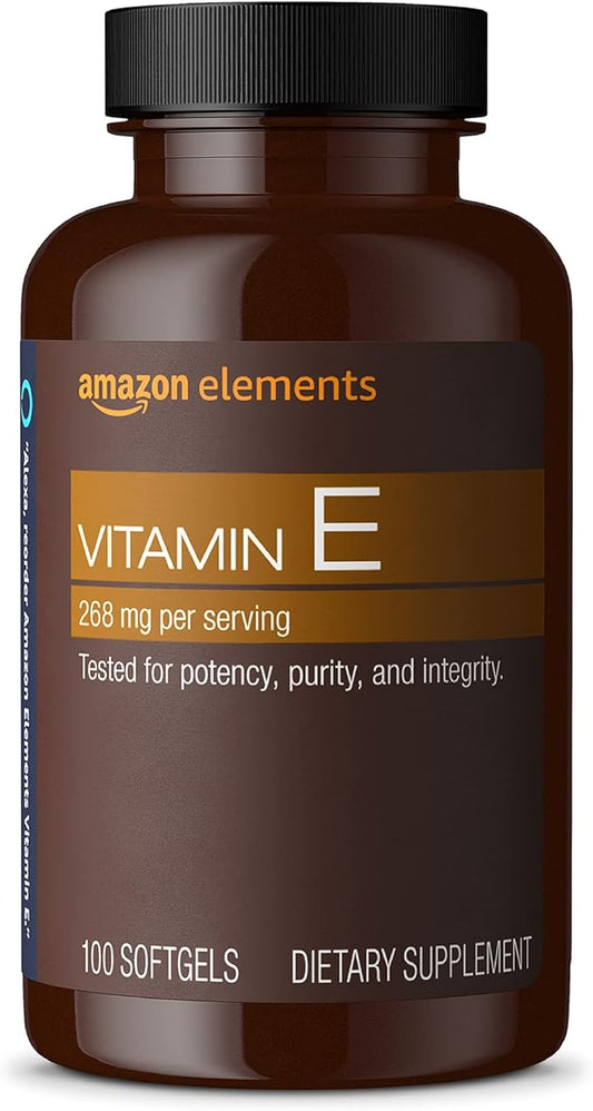 Amazon Elements Vitamin E, 400 IU, 100 Softgels, 100 days
