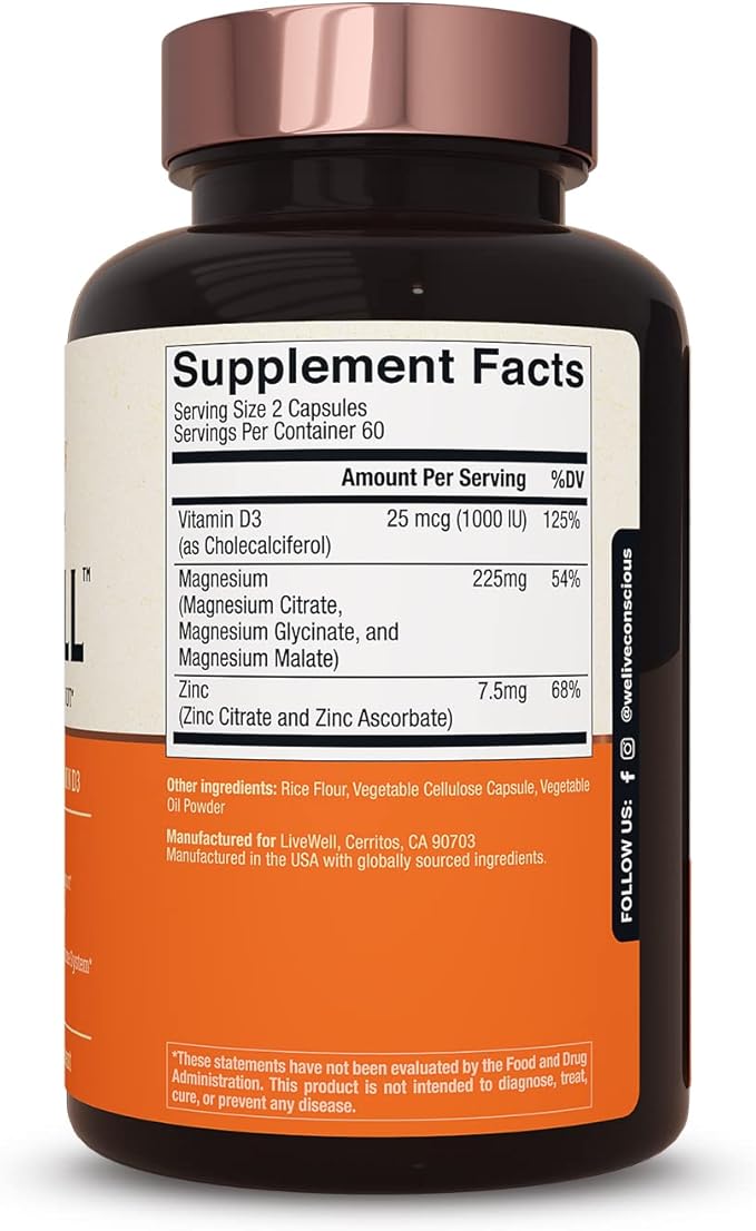 Magnesium Zinc & Vitamin D3 120 Capsules (2-Pack)