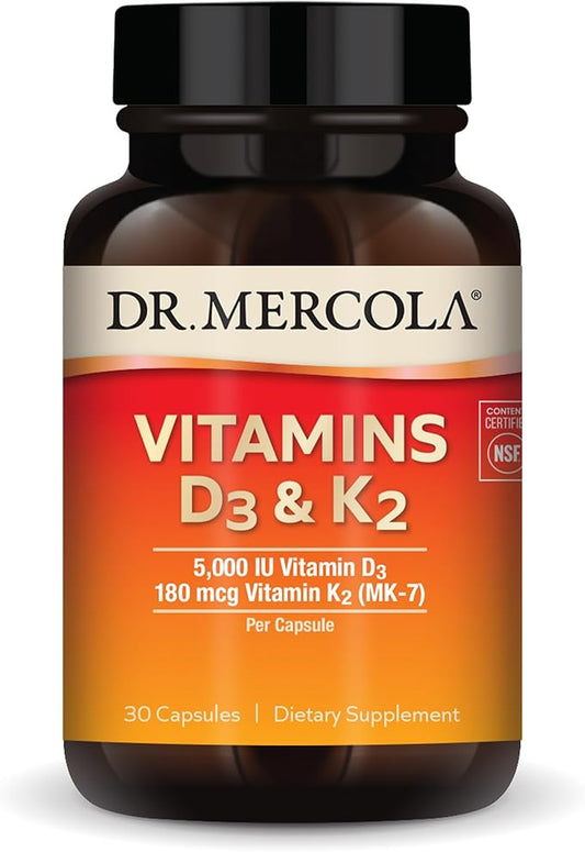 Dr. Mercola Vitamins D3 & K2, 30 Servings (30 Capsules),
