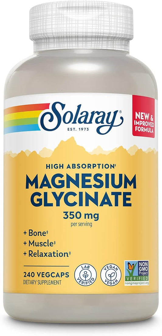 Solaray Magnesium Glycinate, New & Improved 60 Day 60 Servings, 240 VegCaps
