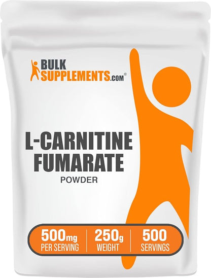 BulkSupplements.com L-Carnitine Fumarate Powder - Carnitine Supplement, Carnitine Powder, L-Carnitine 500mg - Gluten Free, 500mg per Serving, Gluten Free, 250g (8.8 oz) (Pack of 1)
