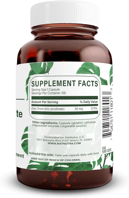 Natural Nutra Zinc Picolinate 30 mg, 100 Capsules (3 Pack)