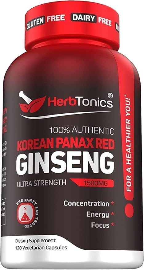 Herbtonics Korean Red Panax Ginseng 1500mg -120 Capsules