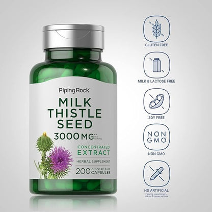 Piping Rock Milk Thistle Supplement 3000mg | 200 Capsules