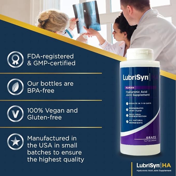 LubriSynHA Human Joint Supplement, Grape 3 x 11.5oz – All-Natural, High-Molecular Weight Hyaluronic Acid HA - Joint Support for Women & Men – Promotes Healthy Joint Function, Made in USA, Vegan