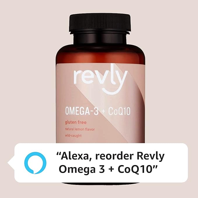 Amazon Brand - Revly Omega 3 CoQ10 with Omega-3 fatty 60 Softgels (1250 mg 3s and 100 mg CoQ10 per