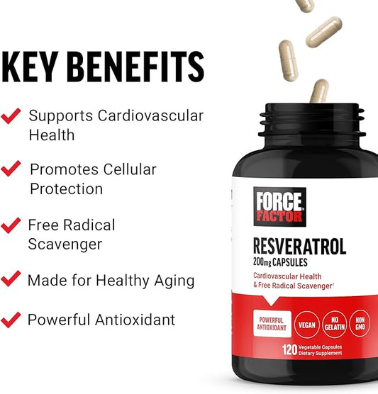 FORCE FACTOR Resveratrol Supplement to Support 120 Vegetable