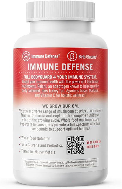 Om Mushroom Superfood Immune Defense Mushroom Capsules Superfood Supplement, 90 Count, 30 Days, Mushroom Blend, Reishi, Turkey Tail, Maitake, Agaricus Blazei, Vitamin C, Vegan