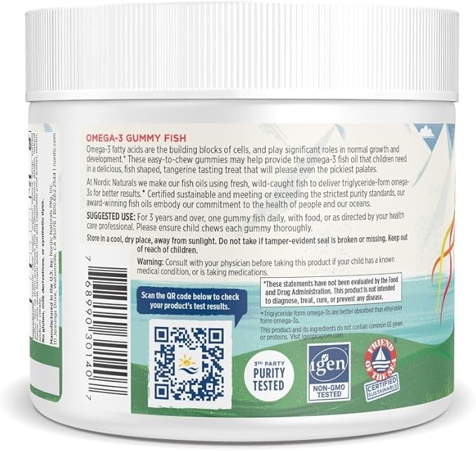 Nordic Naturals Nordic Omega-3 Gummy Fish, Tangerine 30 Gummy 124 mg Omega-3s with 30 Servings