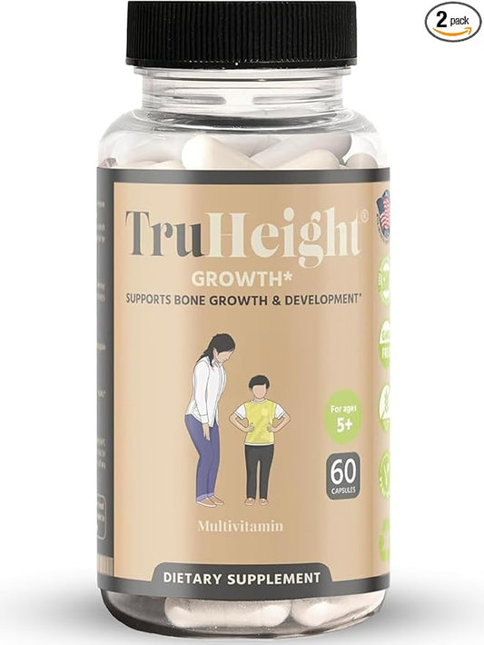 TruHeight Growth Capsules - Natural Growth & Development Supplement for Kids & Teens - Endorsed by Pediatricians - Vitamin D, K, Calcium & Ashwaganda - Bone Strength Capsules - Kids Vitamins - Ages 5+