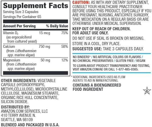 Amazon Elements Calcium Complex with Vitamin 250 mg (3 per 195 Capsules