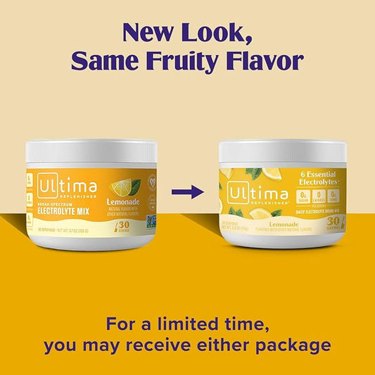 Ultima Replenisher Daily Electrolyte Powder Drink Mix – Lemonade, 30 Servings – Hydration Powder with 6 Key Electrolytes and Trace Minerals – Keto Friendly, Vegan, Non-GMO and Sugar-Free