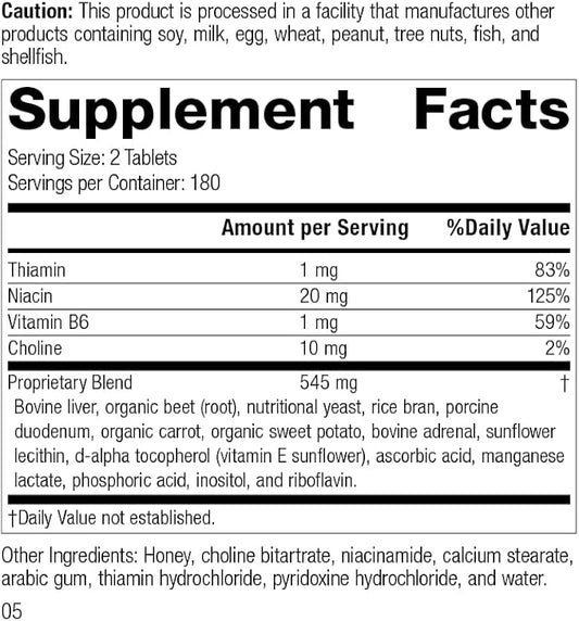 Standard Process Cataplex B GF - Gluten-Free, Whole Food Formula with Niacin, Vitamin B6, Thiamine, and Inositol, Supports Metabolic, Cardiovascular and Nervous System Health - 360 tablets