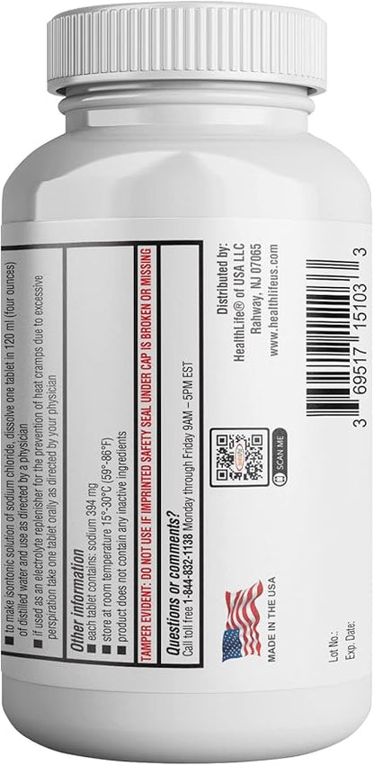 Health Life Sodium Chloride Tablets 1 gm, USP | 300 Count | Normal Salt Tablets | Sodium Mineral Supplement (15.4gr.) | Electrolytes Replenisher Hydration Drink