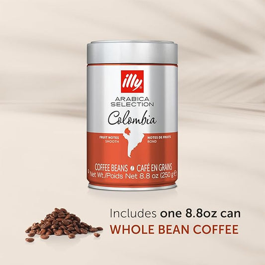 illy Whole Bean Coffee - Perfectly Roasted Whole Coffee Beans – Colombia Medium Roast – Smooth Taste, Notes of Fruit – Fruit Notes - 100% Arabica Coffee - No Preservatives – 8.8 Ounce
