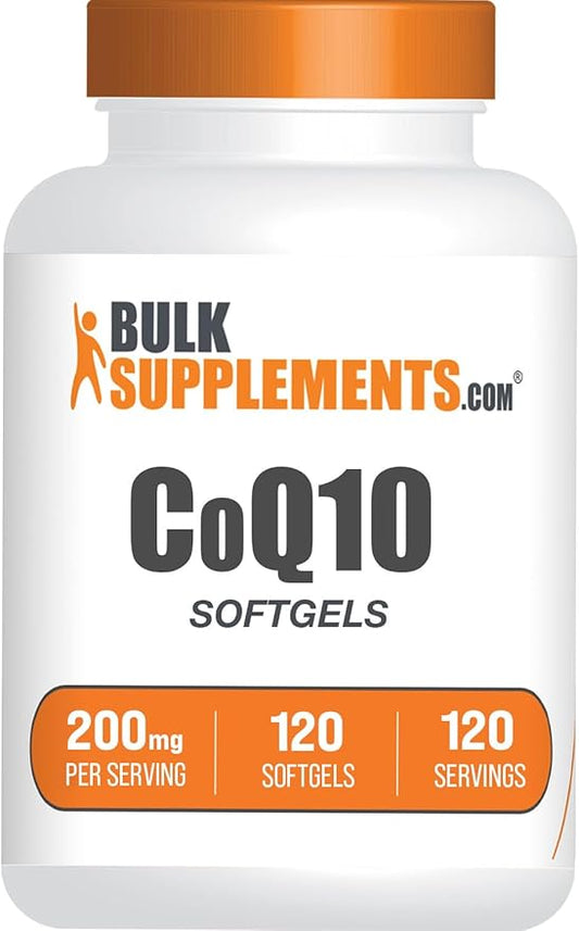 BulkSupplements.com CoQ10 200mg Softgels - Coenzyme Q10 Supplement, CoQ10 Softgels - Antioxidants for Heart Support, Gluten Free, 1 Softgel per Serving, 120 Count (Pack of 1)
