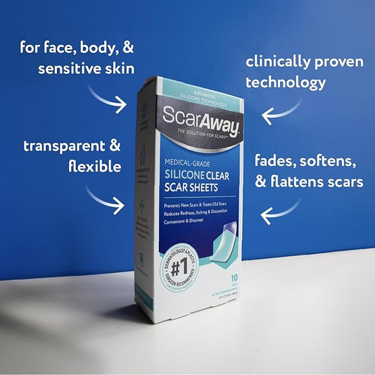 ScarAway Advanced Clear Silicone Scar Sheets, (1.5" x 3") Scar 6 Clear
