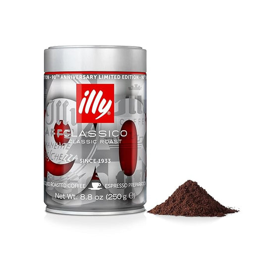Illy Classico Espresso Ground Coffee, Medium Roast, 90th Anniversay Edition, 8.8 Ounce Can (Pack of 1)