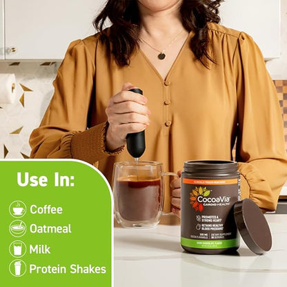 CocoaVia Cardio Health Cocoa Powder, 60 Servings, 500mg Cocoa Flavanols, Support Heart Health, Boost Nitric Oxide, Improve Circulation, Energy, Preworkout, Vegan, Dark Chocolate Cacao