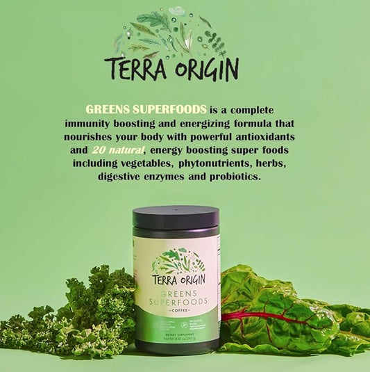Greens Powder Immune Defense and Digestive Support | Probiotics, Organic Vegetables, Digestive Enzymes | Non-GMO, Gluten-Free, Vegan | Three 30 Serving tubs | Coffee Flavor