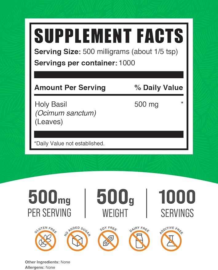 BulkSupplements.com Holy Basil Powder 1lb - (500 Grams 1.1 lbs)