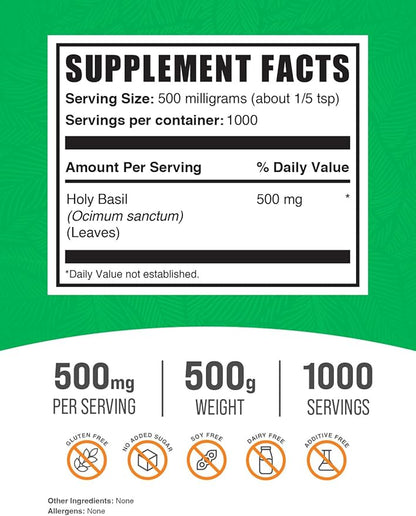BulkSupplements.com Holy Basil Powder 1lb - (500 Grams 1.1 lbs)