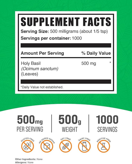 BulkSupplements.com Holy Basil Powder 1lb - (500 Grams 1.1 lbs)