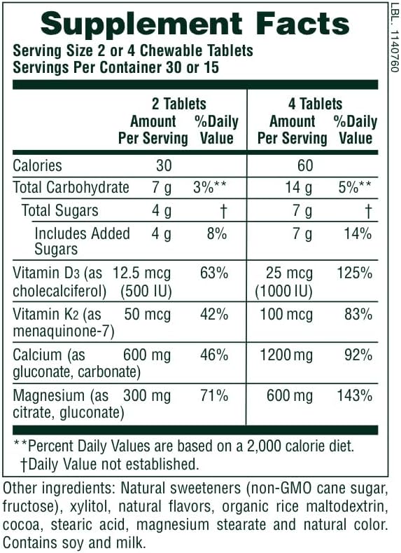 NaturesPlus Cal/Mag/VIT D3 with Vitamin K2-60 D3 & K2 Bone 30 Servings