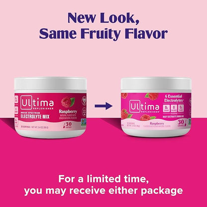Ultima Replenisher Daily Electrolyte Powder Drink Mix – Raspberry, 30 Servings – Hydration Powder with 6 Key Electrolytes and Trace Minerals – Keto Friendly, Vegan, Non-GMO and Sugar-Free