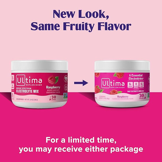 Ultima Replenisher Daily Electrolyte Powder Drink Mix – Raspberry, 30 Servings – Hydration Powder with 6 Key Electrolytes and Trace Minerals – Keto Friendly, Vegan, Non-GMO and Sugar-Free