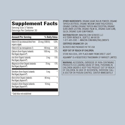 Amazon Elements Organic Whole Food Calcium & Magnesium, 90 Tablets (Pack of 4)