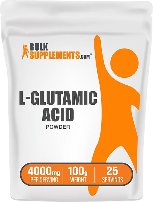 BulkSupplements.com L-Glutamic Acid Powder - Glutamate Supplement, Amino Acid Supplement - for Gut Health, Gluten Free, 4000mg per Serving, 100g (3.5 oz) (Pack of 1)