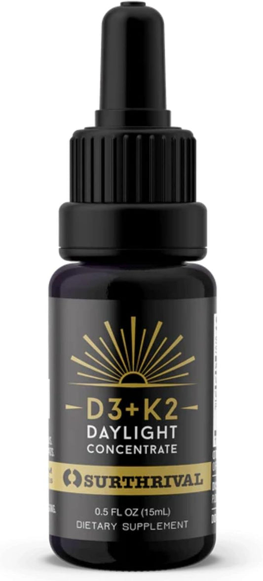 Surthrival: Vitamin D3+K2 Daylight Concentrate, AKA The Sunshine Vitamin, 0.5 oz, Approx. 270 Servings, Supports Immune, Cardiovascular & Bone Health