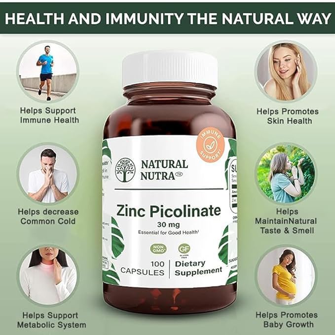 Natural Nutra Zinc Picolinate 30 mg, 100 Capsules (2 Pack)