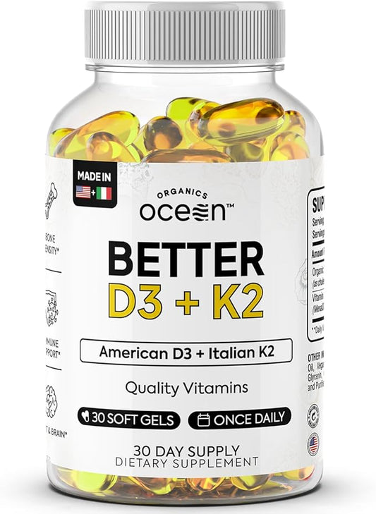 Better D3 + K2-100% Organic VIT D3 and K2 Supplements with Maximum Bioavailability - Supports Bone Density, Calcium Balance, Immunity & Mood - 1-Pack, 30-Day Supply