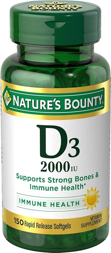 Nature's Bounty Vitamin D, Supports Immune 2000IU Vitamin D3, 150 150 Softgels ,150 Count 1)