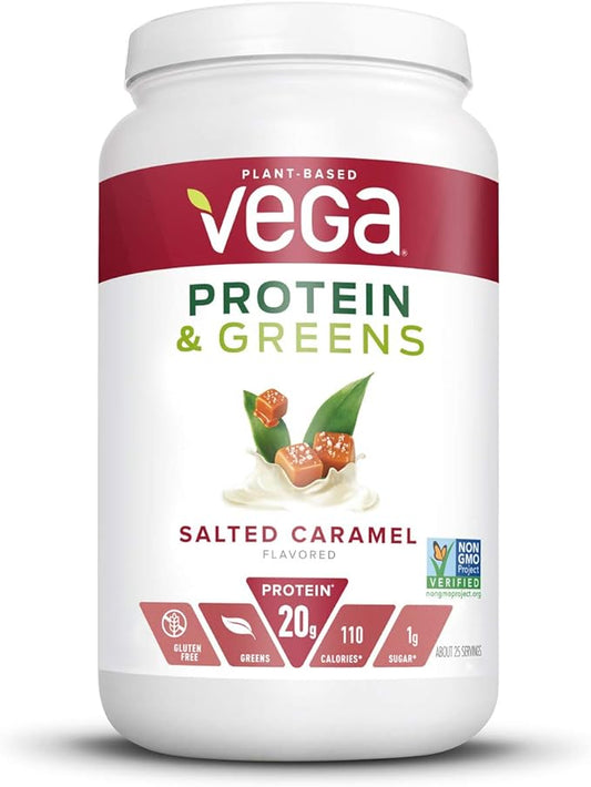 Vega Protein and Greens, Salted Caramel, 20g Plant 1.7 Pounds (25 Servings)