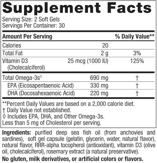 Nordic Naturals Omega-3D, Lemon Flavor 60 Soft 690 mg Omega-3 + 1000 IU D3 - 30