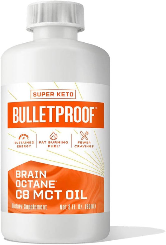 Bulletproof Brain Octane C8 MCT Oil Travel Size, 3 Ounces, Keto Supplement for Sustained Energy and Fewer Cravings