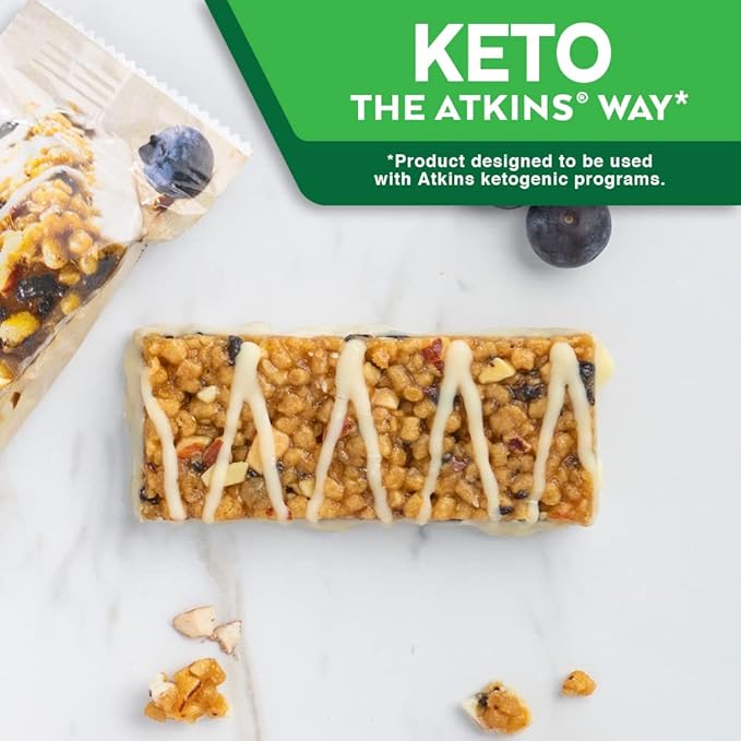 Atkins Blueberry Greek Yogurt Protein Meal Bar, High Fiber, 15g Protein, 3g Sugar, 5g Net Carbs, Meal Replacement, Keto Friendly, 5 Count