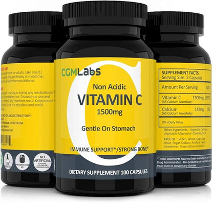 Non Acidic Vitamin C Dietary Supplement 1500mg with 100 Caps